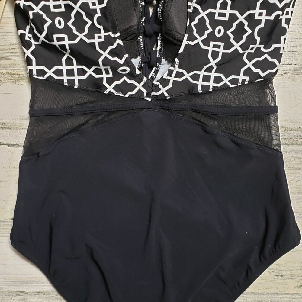 NWT Profile By Gottex Casablanca Lace-Up V-Neck One Piece Swim Bathing Suit 14 - Picture 7 of 13